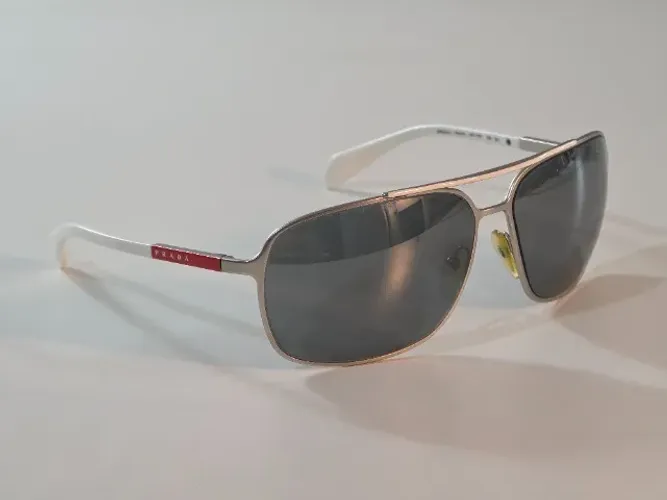 Óculos Prada SPS 54 Aço Semi-Espelhado UV 64-13 Masculino SPS54 Aviador Made in Italy