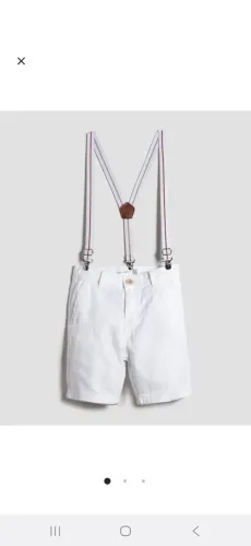 Bermuda jeans branca com suspensório 6 anos