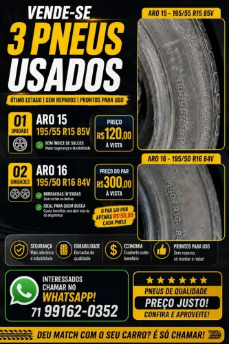 02 pneus aro 16" 195/50 e 01 aro 15" 195/55