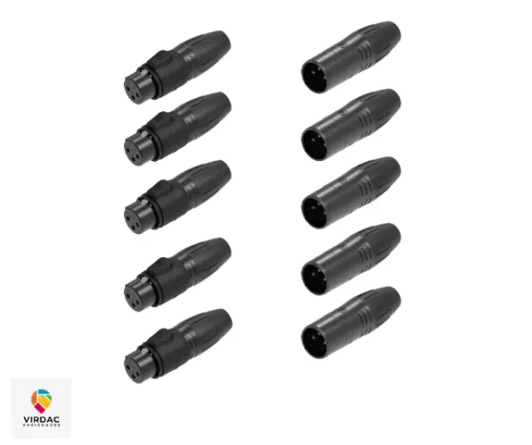 Conector XLR kit 5 Pares (macho x femea) Cromado