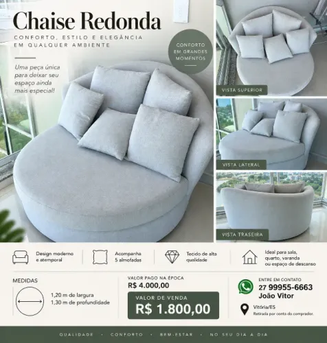 Chaise Poltrona Redonda 1,20 x 1,30m - Excelente Estado