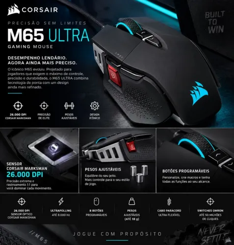 Mouse Gamer Corsair M65 ULTRA 26.000 DPI modelo novo 2026 novo com garantia e nota