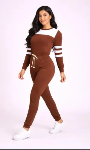 Conjunto moletom feminino blusa e calça malhada crepe inverno 