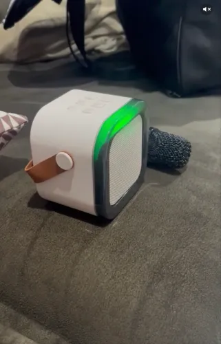 Caixinha Som Karaokê 2 Microfones Tec Bluetooth Infantil Adulto Cor Azul-aço