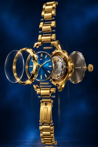 Relógio Tommy Hilfiger Original Dourado com Mostrador Azul