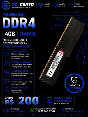 Memória DDR4 4GB 2666MHz - Desktop