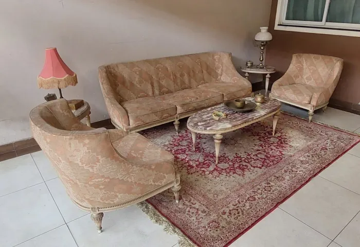 Antigo jogo de sala luis xv francês sofá poltronas e mesas
