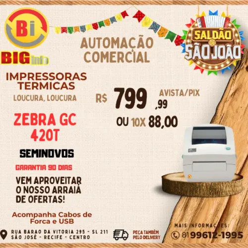 Impressora Térmica de Etiquetas Zebra GC420t - Em ate 10x Fixas 