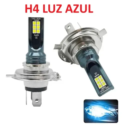Par Lâmpada LED H4 12 LEDs Azul Farol Alto e Baixo Carro Moto - PROMOÇÃO