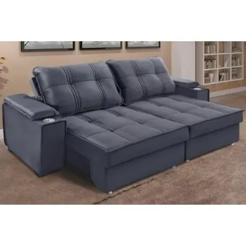 Sofa Hungria 2,50 C/ P Copos Retr Reclinavel - Cinza 
