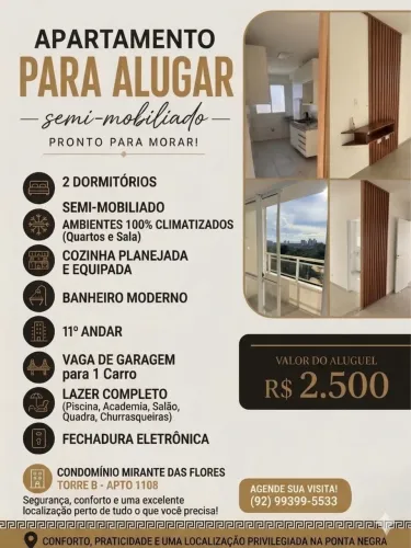 OPORTUNIDADE NA PONTA NEGRA - 100% climatizado (11º andar com vista para o rio).