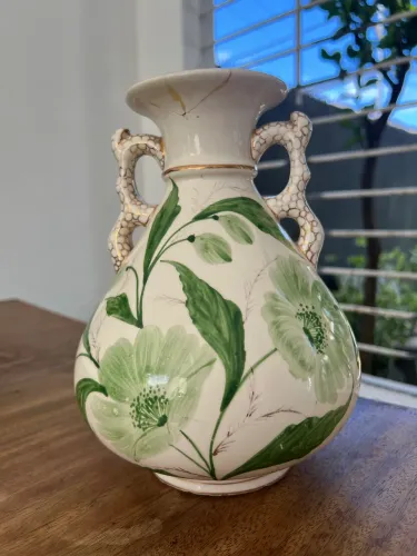 Vaso Antigo Weiss Cerâmica Europeia Pintada à Mão Vintage Decorativo