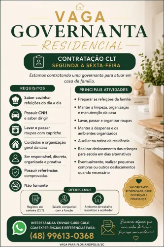 Vaga de Governanta Rio Tavares