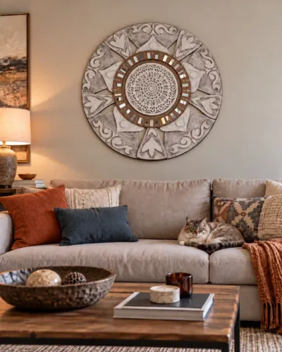 Mandala Grande de Parede 77x77 cm - Modelo Único com aplicações de espelhos