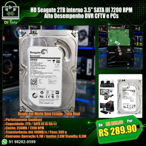 HD Seagate 2TB Interno 3.5" SATA III 7200 RPM Alto Desempenho DVR CFTV e PCs