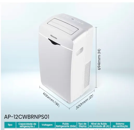 Ar condicionado Hisense Portátil 12000 btus