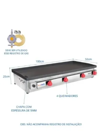 Chapa de lanche porção profissional 100x50