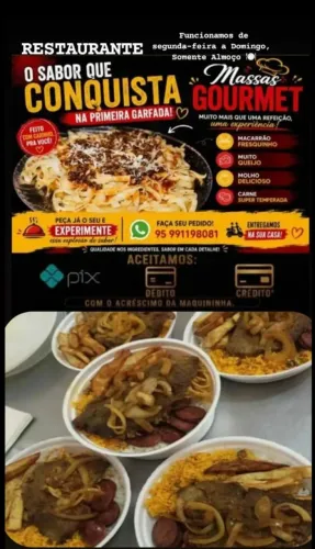 RESTAURANTE MASSAS GOURMET, TEMOS MARMITAS APARTIR DE $ 25,00 ,TEMOS SERVIÇOS DE DELIVERY