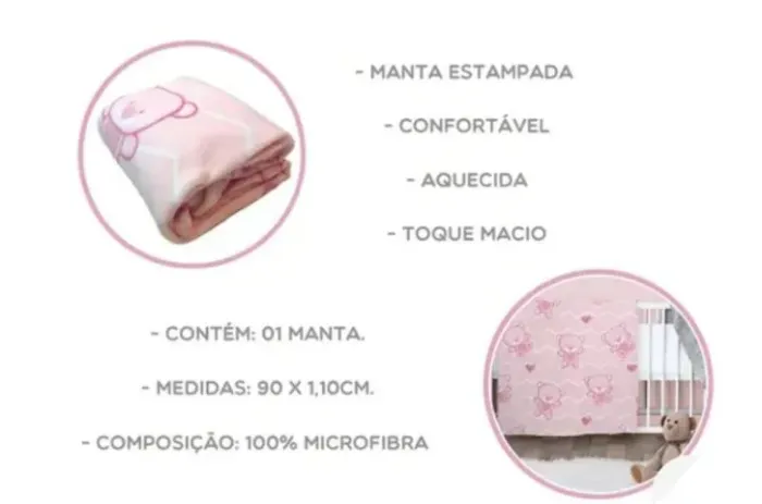 Manta Bebê Rosa Ursinha Sofy - Antialérgica e Super Macia