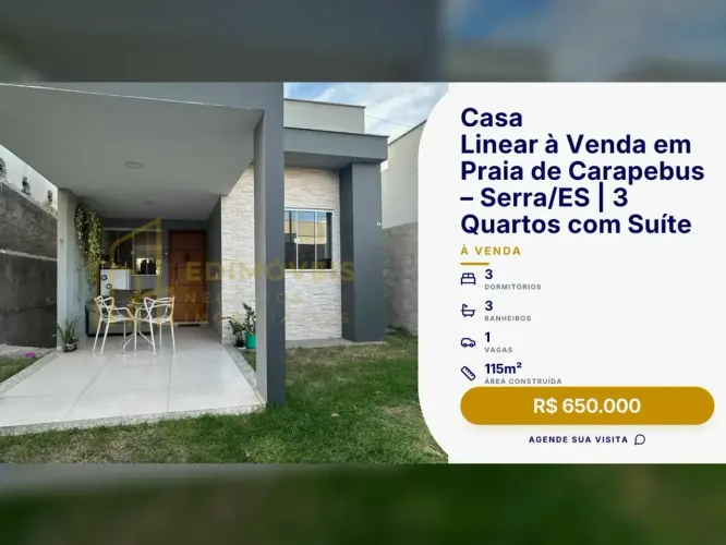 Exclusiva Casa Linear em Praia de Carapebus  Serra/ES com Ótimo Acabamento