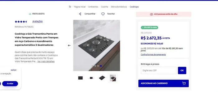 Cooktop tramontina + móvel próprio espaçoso 