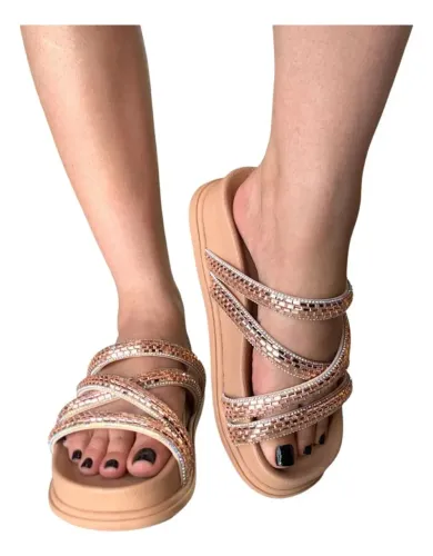 Sandália papete conforto feminina Strass número 41<br><br>R$ 87,50