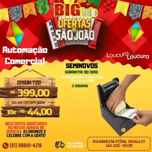 Impressora Termica Epson T20 USB Guilhotina - Em ate 10x Fixas