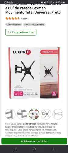 Suporte para TV Articulado de 23" a 60" de Parede Lexman Movimento Total Universal Preto