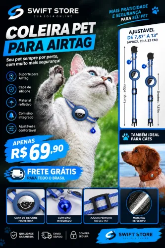 Coleira Pet para AirTag Ajustável com Sino Refletivo para Cães e Gatos ?