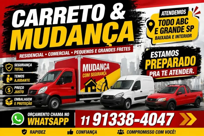 Mudança & Carreto em sbc, grande SP (FAZEMOS INTERIOR E BAIXADA)