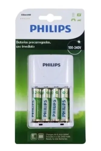 Carregador Philips com 4 Pilhas AA 2450mAh Bivolt