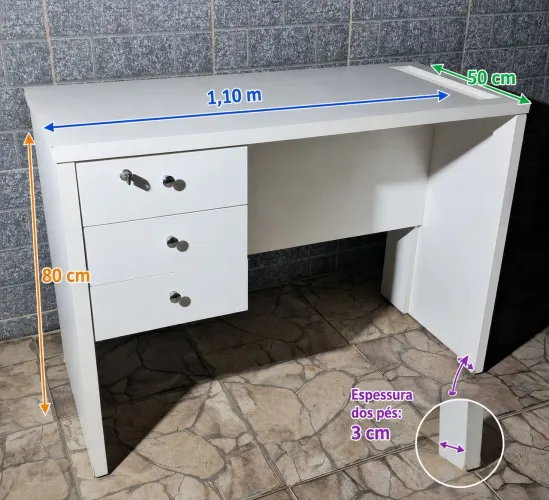 Mesa de Escritório Reforçada com 3 Gavetas