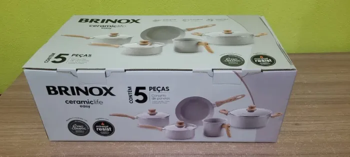 Conjunto Completo: 5 Panelas Brinox Ceramic Life Cinza novo na caixa