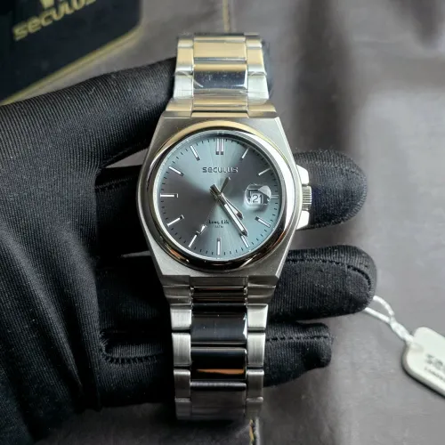 Relógio Seculus Long life 40mm Prata com Azul claro 