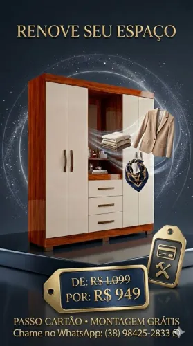 Guarda roupa Meg promoção montagem grátis 