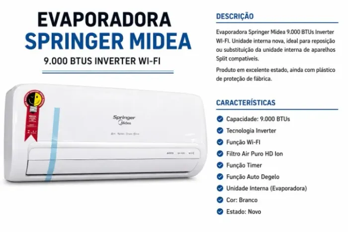 Evaporadora Springer Midea Split 9.000 BTUs