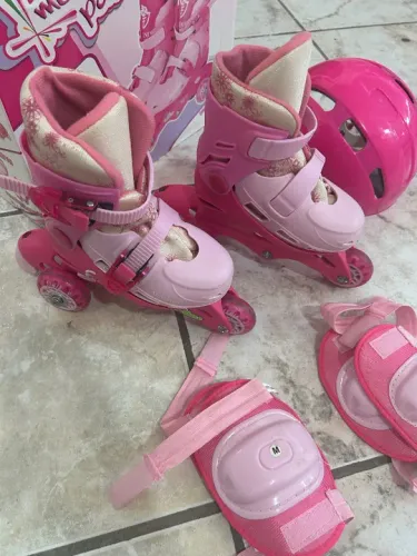 Patins Roller Meu Primeiro Patins Triline Kit De Proteção Menina Fenix