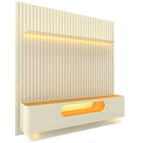 Rack com Painel Ripado e LED Off Whitte l765