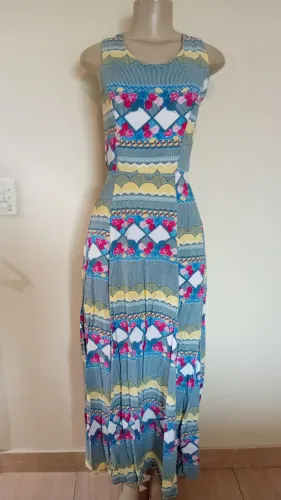 Vestido longo estampado de viscose tam m