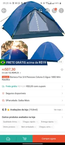 Barraca de camping torrando
