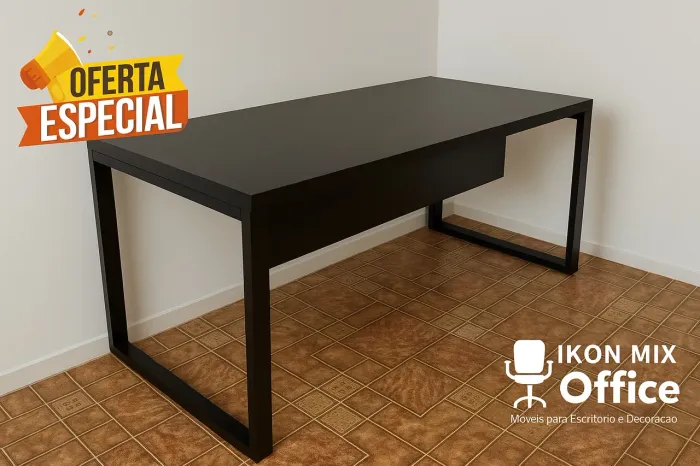 MESA DE ESCRITORIO INDUSTRIAL ESTILO PRETO - MÓVEIS IKONMIXOFFICE 