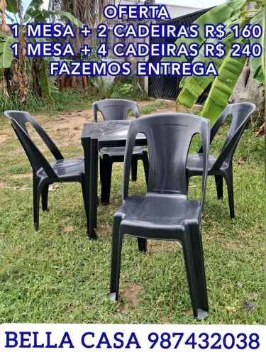MESA E CADEIRA PRETA FIR.F 8S. XM.D ENTREGO HOJE