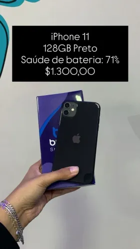 iPhone 11 / 128GB Preto / Saude de bateria: 71% / Garantia e Original / $1.300,00
