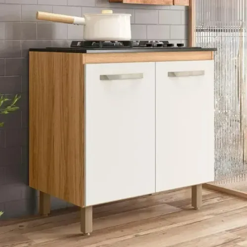 Balcão para cooktop com 2 portas freijo off white (atende 4 ou 5 bocas)