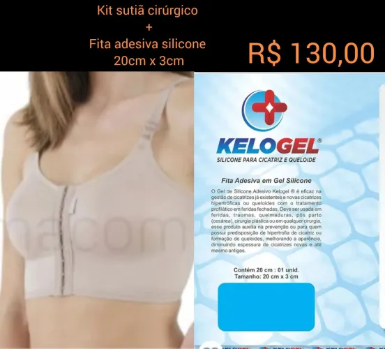 Kit Sutiã Cirúrgico + Fita Adesiva Silicone Kelogel