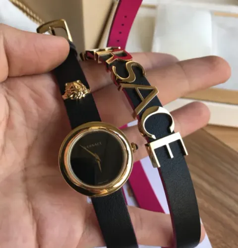 relógio versace feminino pulseira preta com rosa lançamento 