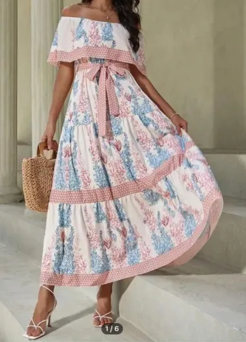 Vestido Floral Off-Shoulder - Tamanho P M