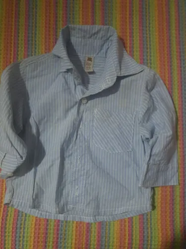 Camisa Social Bebê Azul Listrada - Teddy Boom - 6 a 9 Meses<br>