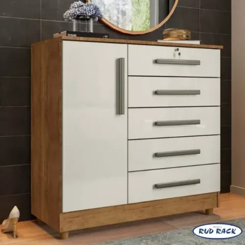 Cômoda Vitória 5Gvs 1Pt Cedro/Areia Rud Rack - Entrega Rápida! 