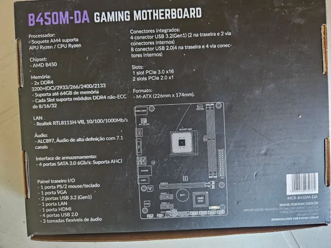 PLACA MÃE MANCER B450M-DA, DDR4, Socket AM4, M-ATX, Chipset AMD B450